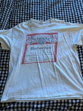 Budweiser White Short-Sleeve Tee with Red Label Graphic